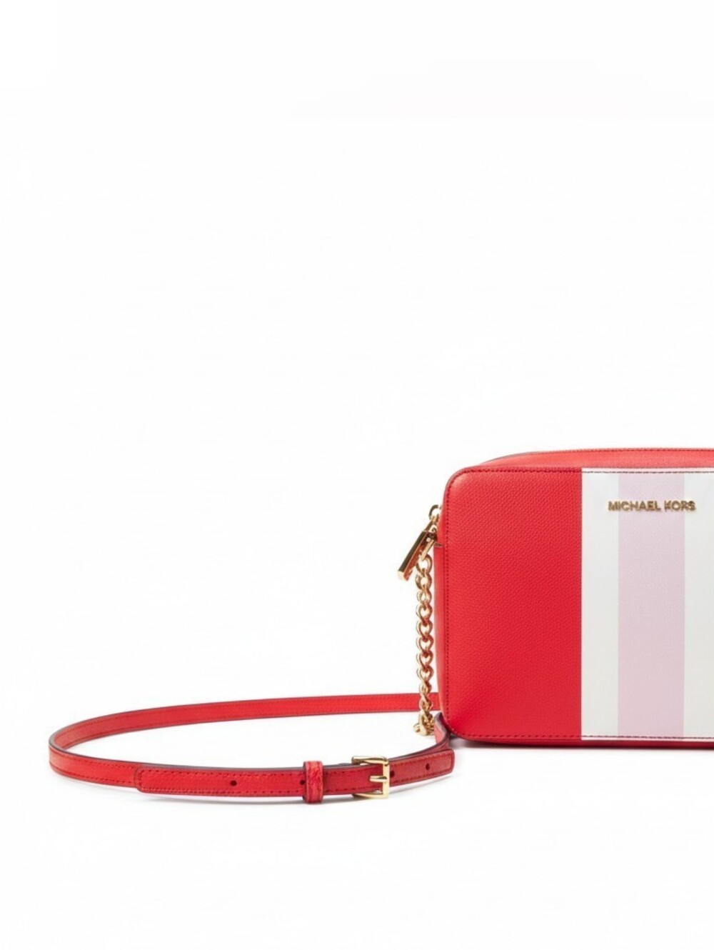 Michael Kors Jet Set Large East West Crossbody Red Pink Stripe Bag